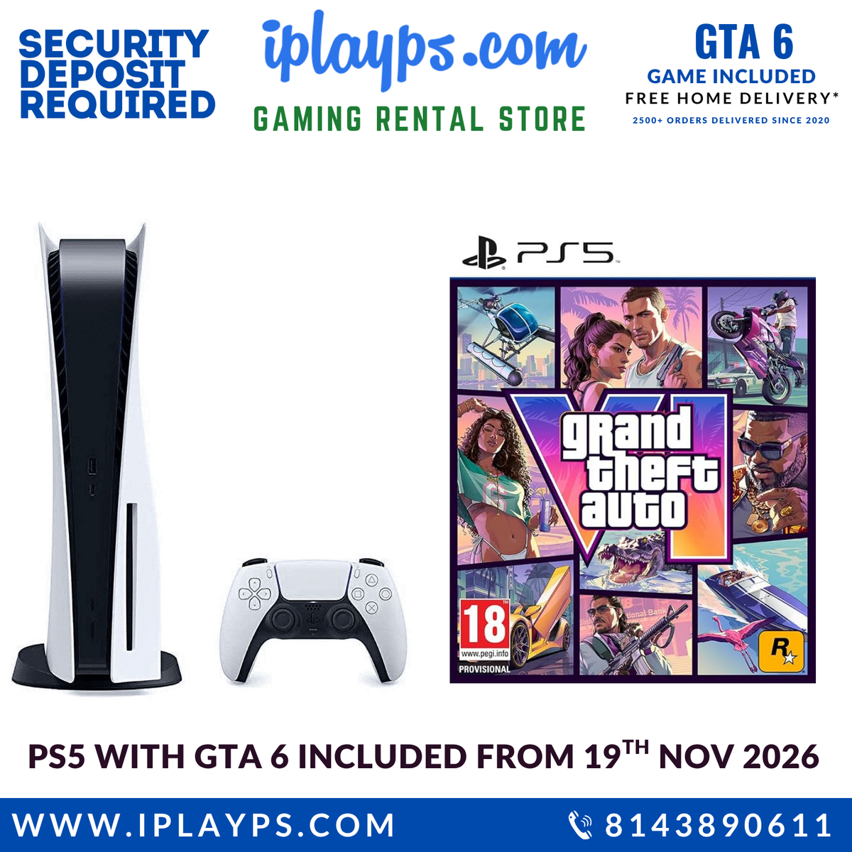 1 PS5 for Rental with GTA 6 & 1 Controller - For Pre-Order Call 8143890611